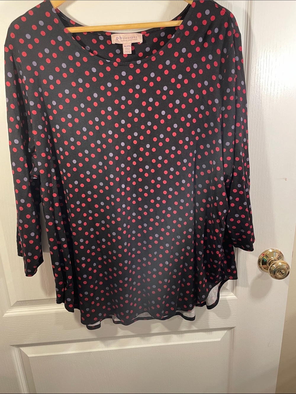 Philosophy Black Long Sleeve Top with Pink and Grey Polka Dots